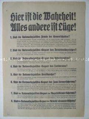 Propagandaflugblatt der NSDAP zu den Preußischen Landtagswahlen 1932 mit dem Text eines "offenen Briefes" eines Universitätsprofessors