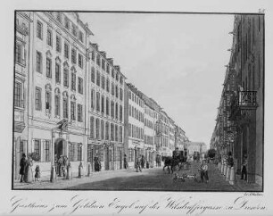 Dresden, Wilsdruffer Straße (Gasse) mit dem Goldenen Engel