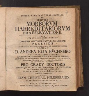 Dissertatio Inavgvralis Medica De Secvra Morborvm Haereditariorvm Praeservatione