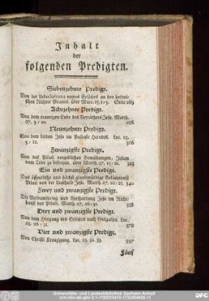 Inhalt der folgenden Predigten.