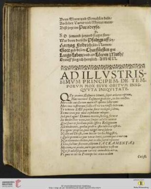 Ad illvstrissimvm principem, de temporvm mox eivs obitvm inseqvvta iniqvitate