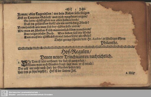 Hof-Regulen, Denen neuen Trinchicanten nachrichtlich