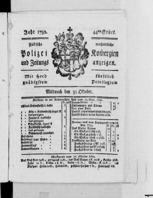 44tes Stück., Ausgabe vom 31. Oktober 1792