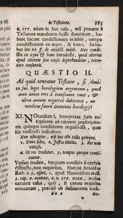 563-596, Quaestio II. Ad quid teneatur Testator, si Amico suo leget horologium argenteum...