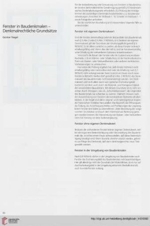Fenster in Baudenkmalen - denkmalrechtliche Grundsätze