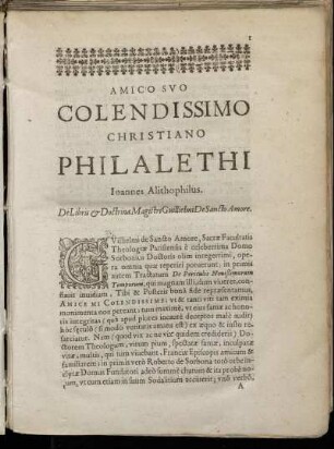 Amico Suo Colendissimo Christiano Philalethi Ioannes Alithophilus.