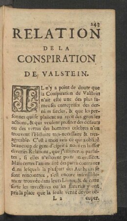 Relation De La Conspiration De Valstein.