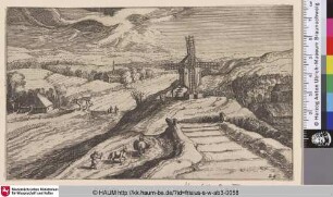 [Landschaft mit Feldern rechts und einer Windmühle links; Landscape with Fields on the Left and A Windmill on the Right]