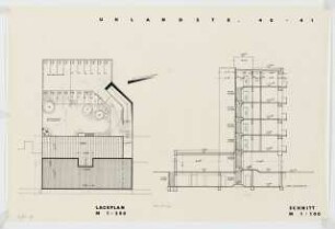Wohnhäuser Uhlandstraße 40/41, Berlin-Wilmersdorf: Lageplan 1:200 und Schnitt 1:100
