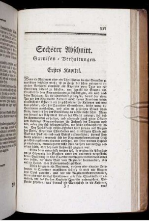 Sechster Abschnitt. Garnison-Verhaltungen