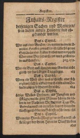 Inhalts-Register derjenigen Sachen und Materien/ so in diesem andern Hunderte sind abgehandelt worden.