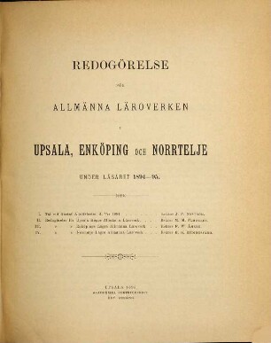 Redogörelse för Allmänna Läroverken i Upsala, Enköping och Norrtelje under läsåret .... 1894/95