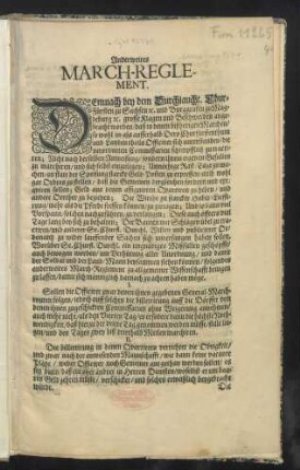 Anderweites March-Reglement : [Signatum Annaburg/ den 28. Martii, Anno 1691]