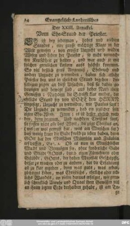 Der XXIII. Artickel. Vom Ehe-Stand der Priester.