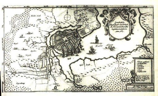 Grundtriß der Fürstl. Stadt und Schlosen Kiel mit dem Parnaßo Vorstätten undt Garten Anno 1665.