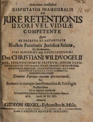 Diss. inaug. de iure retentionis uxori vel viduae competente