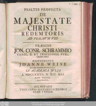 Psaltes Propheta De Majestate Christi Redemtoris Ad Psalmum VIII