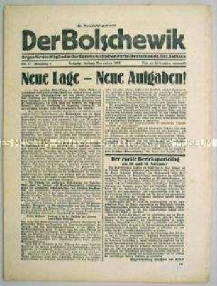 Mitteilungsblatt der KPD des Bezirkes Sachsen "Der Bolschewik" mit scharfer Polemik gegen die Brüning-Regierung ("Vorstufe zur offenen faschistischen Diktatur")