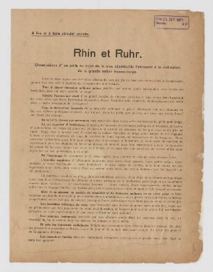 "Rhein und Ruhr die größte Schandkultur der belgisch-französischen Grande Nation."