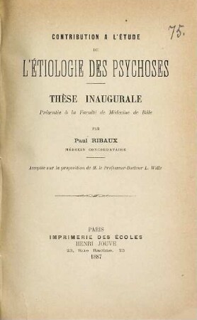 Contribution à létude de l'étiologie des psychosos