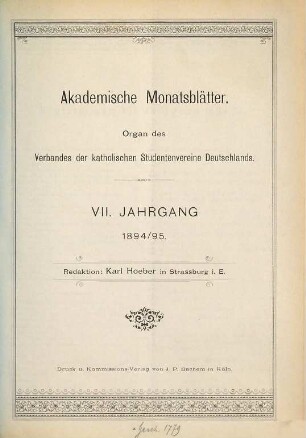 Akademische Monatsblätter : AM ; Zeitschrift des Kartellverbandes Katholischer Deutscher Studentenvereine (KV). 7. 1894/95
