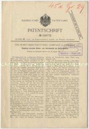 Patentschrift einer Kupplung zwischen Binder- und Antriebswelle bei Garbenbinder, Patent-Nr. 109772