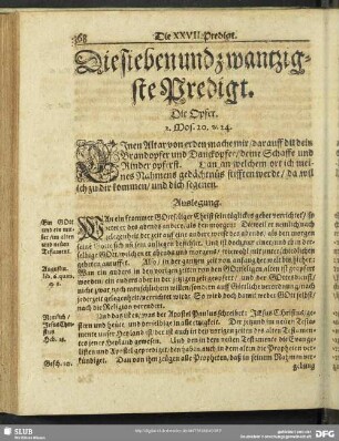 Die sieben und zwantzigste Predigt. Die Opfer. 2.Mos.20.v.24