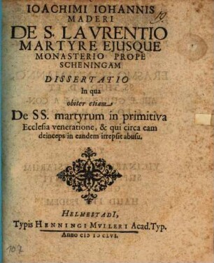 Dissertatio de S. Laurent. Martyre ...