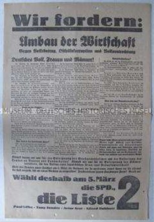 Sonderdruck mit Wahlpropaganda der SPD zur Reichstagswahl am 5. März 1933