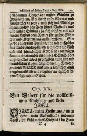 Cap. XX. Ein Gebett für die vollkommene Nachfolge und Liebe Jesu.