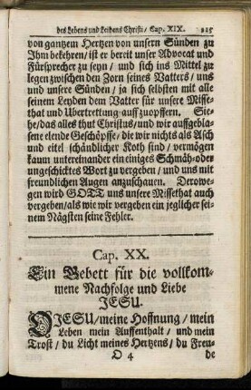 Cap. XX. Ein Gebett für die vollkommene Nachfolge und Liebe Jesu.
