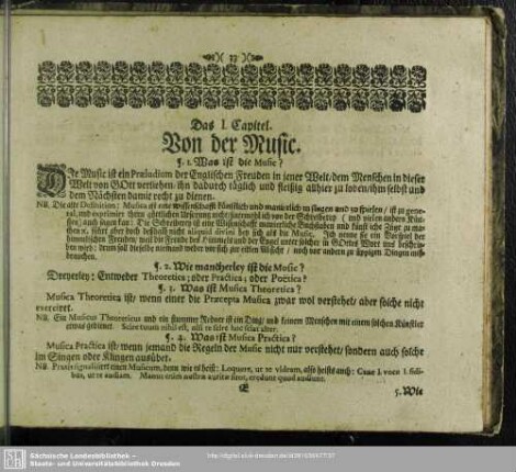 Das I. Capitel. Von der Music