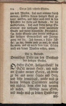 Die 9. Andacht. Demüthige Bitte um den Beystand des heiligen Geistes.