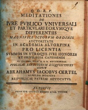 Meditationes de iure publico universali et particulari eorumque differentiis