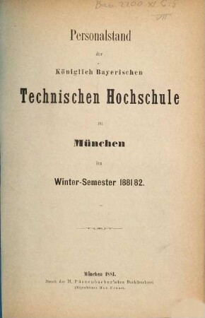 Personalstand. 1881/82