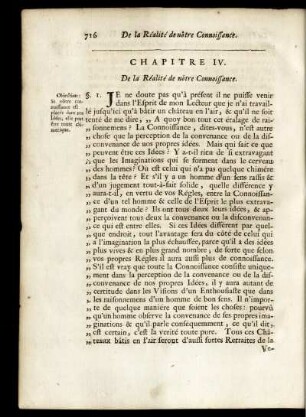 Chapitre IV. De la Réalité de nôtre Connoissance