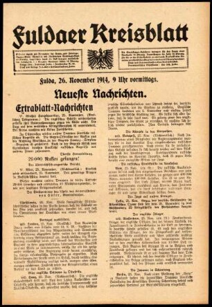 Erste Ausgabe vom Donnerstag, den 26. November 1914.