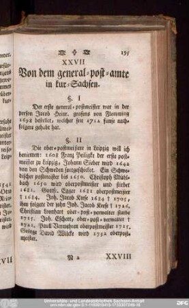 XXVII Von dem general-post-amte in kur-Sachsen.