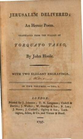 Jerusalem Delivered : An Heroic Poem, 1