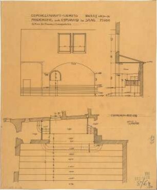 Fischer, Theodor; Worms; Cornelianum - Änderung an Ostwand im Saal (Grundriss, Schnitt)