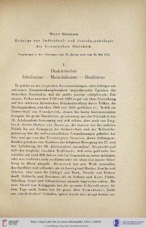 I. Dialektischer Idealismus - Materialismus - Realismus