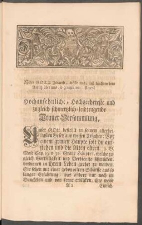 Hochansehnliche, Hochgeehrteste und zugleich schmertzlich-leidtragende Trauer-Versammlung, ...