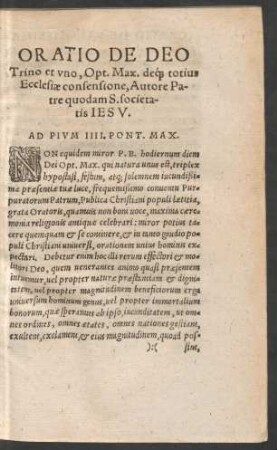 Oratio De Deo Trino et uno ...