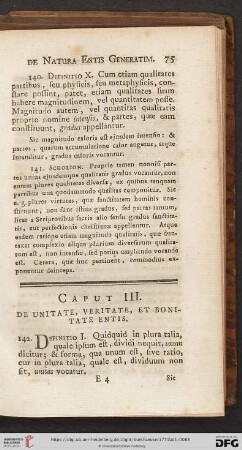 Caput III: De unitate, veritate, et bonitate entis