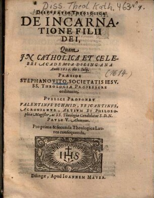 Dispvtatio Theologica De Incarnatione Filii Dei
