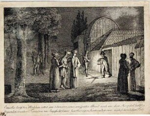 Ein deutsches Mädchen rettet am 5. November 1813 einen kranken Franzosen. Blatt 14 aus der Serie "Dresdens Not und Rettung, 1813"