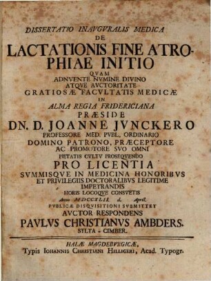 Diss. inaug. med. de lactationis fine, atrophiae initio