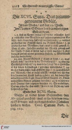 Die XCVI. Sura: Das zusammgeronnene Geblüt
