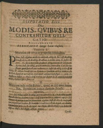 Disputatio XIII. De Modis, Quibus Recontrahitur Obligatio. Respondente Bernhardo Lange ...