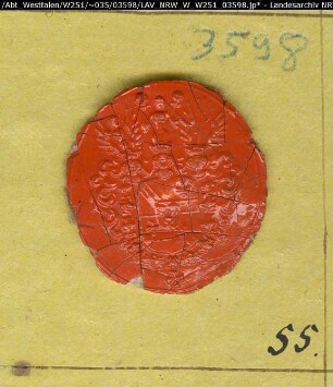 Siegler: Überlieferungsart: Stoff: Lack Farbe: rot Form: oval. Durchmesser: 24 mm Art: Typ: Umschrift: